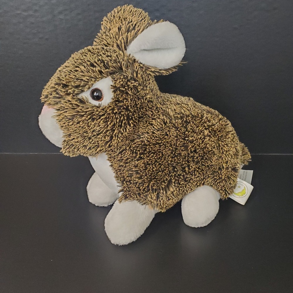 Animal Adventure Brown and White Plush Bunny Rabbit Pink Nose Stuffed 10" 2018
